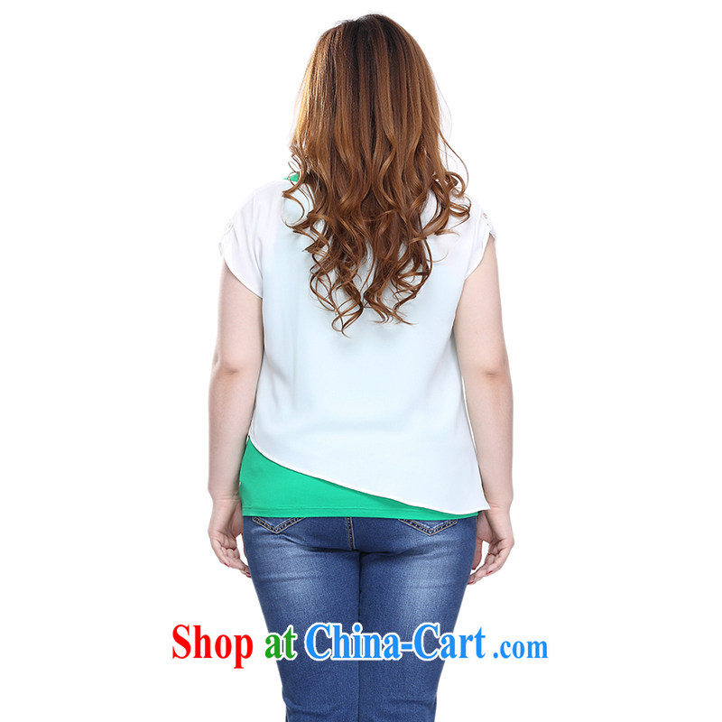 Slim LI Sau 2015 summer new, larger female round-collar vest stamp, T-shirt is really two-piece T shirts snow woven shirts Q 7570 green 5 XL, slim Li-su, and shopping on the Internet
