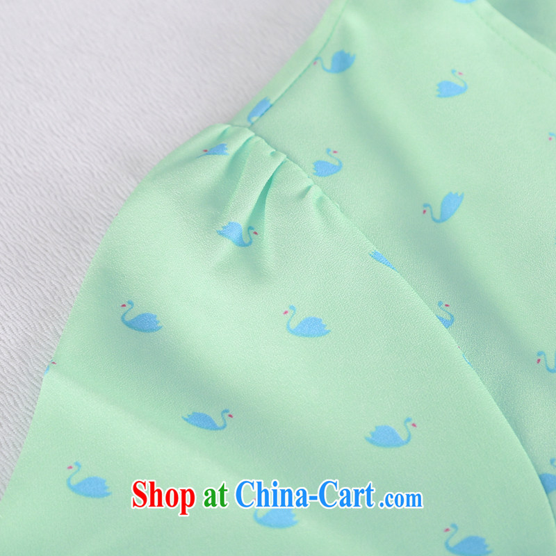 Mephidross economy honey, the European site 2015 summer new European and American Swan stamp loose the code snow woven dresses skirt S 2646 green 5 XL Mephitic economy honey (MENTIMISI), online shopping
