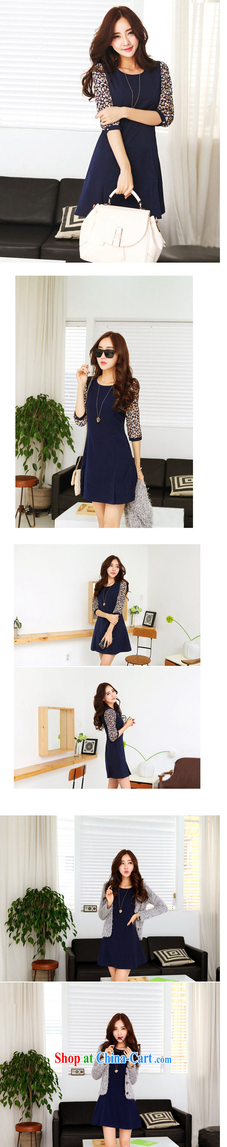 In accordance with the wafer 2015 new Korean female floral stitching 7 cuff video thin dress collection 9706 cyan 3XL pictures, price, brand platters! Elections are good character, the national distribution, so why buy now enjoy more preferential! Health
