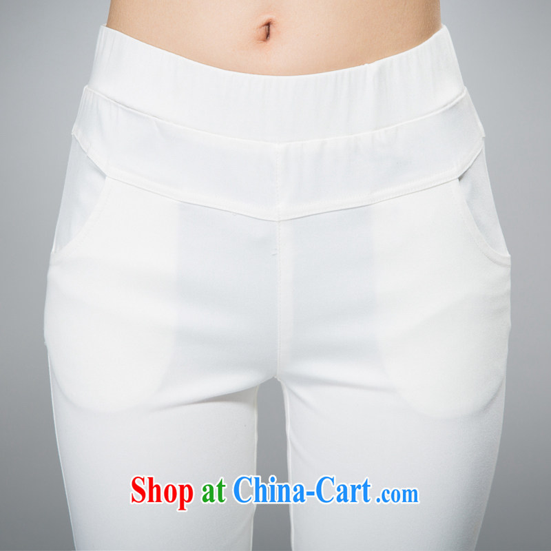 Huan Zhu Ge Ge Ge 2015 and indeed XL female summer new high-waist stretch 7 pants thick, thick mm video thin stylish lounge 100 solid ground pants 879 white 3XL, giggling auspicious, and shopping on the Internet
