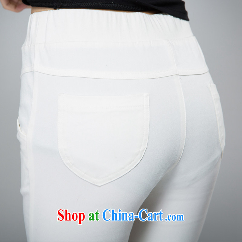 Huan Zhu Ge Ge Ge 2015 and indeed XL female summer new high-waist stretch 7 pants thick, thick mm video thin stylish lounge 100 solid ground pants 879 white 3XL, giggling auspicious, and shopping on the Internet