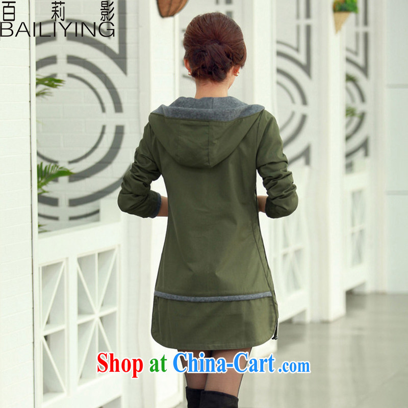 100 Li film 2015 spring new and indeed XL style loose cap, long wind jacket thick MM army green 6 XL, 100 Li (BAILIYING), shopping on the Internet