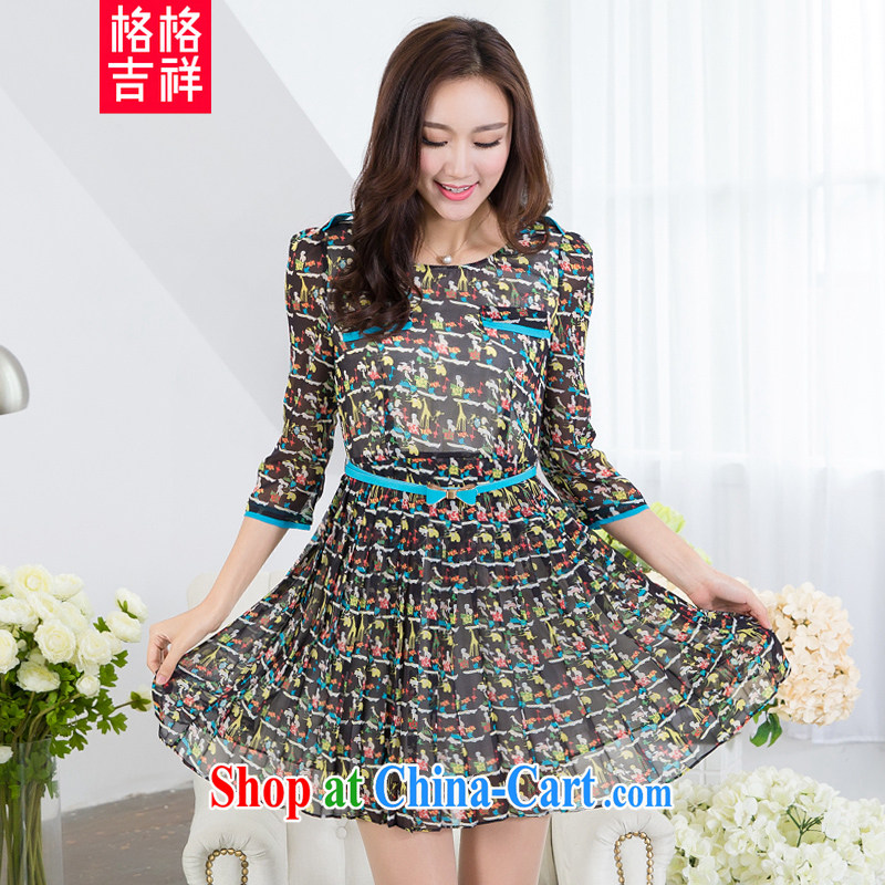 Huan Zhu Ge Ge Ge 2015 spring new, larger female fat people cultivating graphics thin stamp Princess skirt 7 100 cuff hem dresses V 5091 suit 4 XL princess, auspicious, and shopping on the Internet
