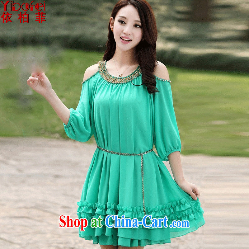 According to perfect 2015 new Korean version thick MM the ventricular hypertrophy, loose video thin bare shoulders short-sleeved snow woven lace rivet dresses Y 2100 by red 5 XL 230 - 260 jack, according to perfect (Yibofei), and, on-line shopping