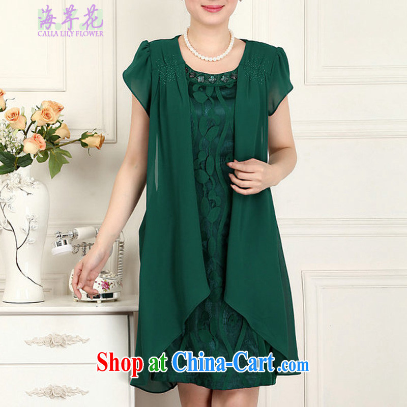 The line in a older MOM dresses new short-sleeve stretch good lace loose version 5 E 4105 green 6 XL