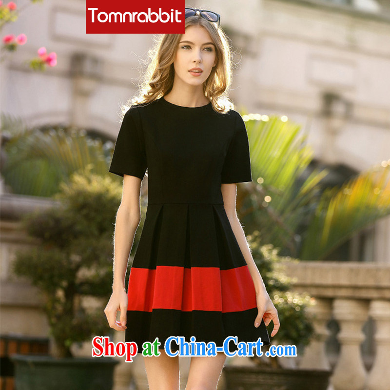 European high-end the larger female summer new dresses, Retro cuff solid thick sister graphics thin dresses black XXL