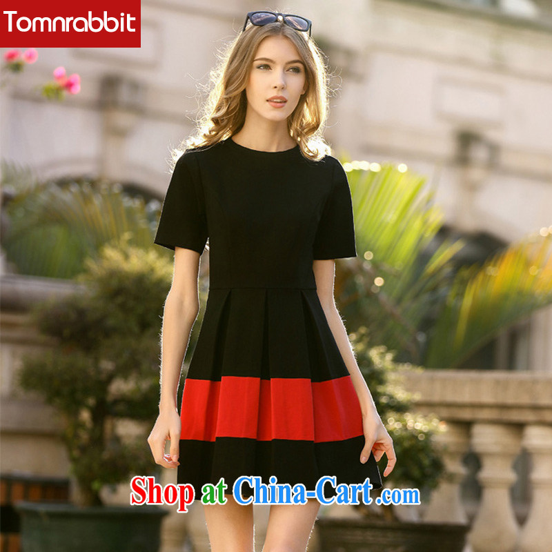 European high-end the larger female summer new dresses, Retro cuff solid thick sister graphics thin dresses black XXL, Tomnrabbit, shopping on the Internet