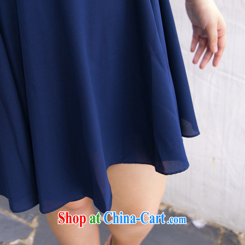 Europe, Europe and mark the code female snow-woven dresses beauty video gaunt waist fat sister and indeed intensify Princess skirt 7004 deep blue 4 XL (chest of 112 cm) and the Erez. mark (OLAZY . MARK), online shopping