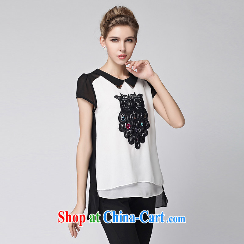 Connie's dream snow in Europe and woven shirts new 2015 summer is indeed the XL women mm thick owl embroidery stitching short-sleeve T-shirt women T-shirt Y 3261 white XXXXL, Anne's dream, and shopping on the Internet