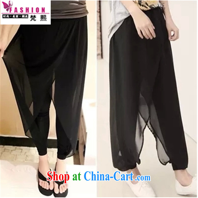 Van Gogh Hee, female thick mm spring loaded the code summer girls pants elasticated waist 200 Jack King snow woven leisure Harlan pants black 6 XL 180 - 200 left and right