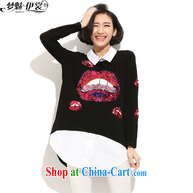 Director of the Advisory Committee 2015 spring new Korean XL women mm thick, long T shirt solid T-shirt leave of two piece shirt black loose all code chest of tile 104