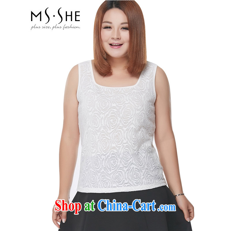 The MSSHE indeed XL women 2015 new summer sleeveless round neck lace solid vest 2921 white 3XL