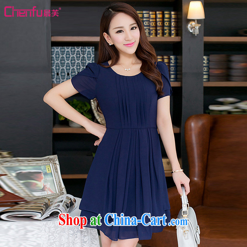 Morning would be 2015 spring new Korean fashion the hem snow woven skirts beauty graphics thin round-collar 100 hem short-sleeved snow woven dresses dark blue 4 XL recommendations 115 - 125 jack