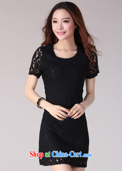 Land is the Yi, female dress summer 2015 new Korean commuter temperament and obesity sister lace short-sleeved dress 2093 black XXXXL pictures, price, brand platters! Elections are good character, the national distribution, so why buy now enjoy more preferential! Health