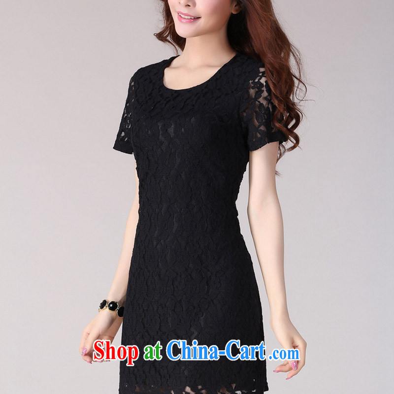 Land is still the Yi, female dress summer 2015 new Korean commuter temperament and obesity sister lace short-sleeved dress 2093 black XXXXL, land is still the garment, and shopping on the Internet