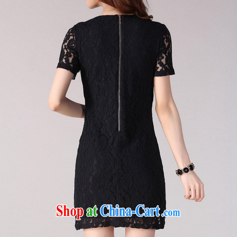 Land is still the Yi, female dress summer 2015 new Korean commuter temperament and obesity sister lace short-sleeved dress 2093 black XXXXL, land is still the garment, and shopping on the Internet