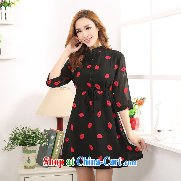 MissDonut the fat XL women 2015 spring and summer new expertise in Europe and mm red lips stamp thick sister snow woven dresses Black Large Number 3 XL pictures, price, brand platters! Elections are good character, the national distribution, so why buy now enjoy more preferential! Health