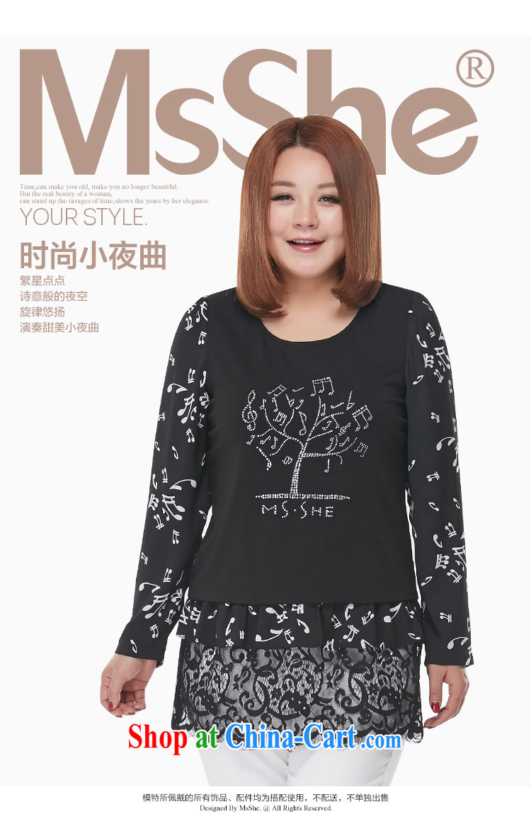 MSSHE XL women 2015 spring thick sister stylish stitching T-shirt long-sleeved round neck shirt T clearance 2558 black 3 XL pictures, price, brand platters! Elections are good character, the national distribution, so why buy now enjoy more preferential! Health