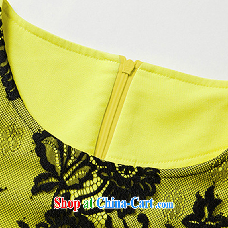 Morning would be 2015 summer new thick mm and ventricular hypertrophy, female Korean version, snow cuff woven skirt stitching loose yellow lace dress with yellow 5 XL, morning, and shopping on the Internet
