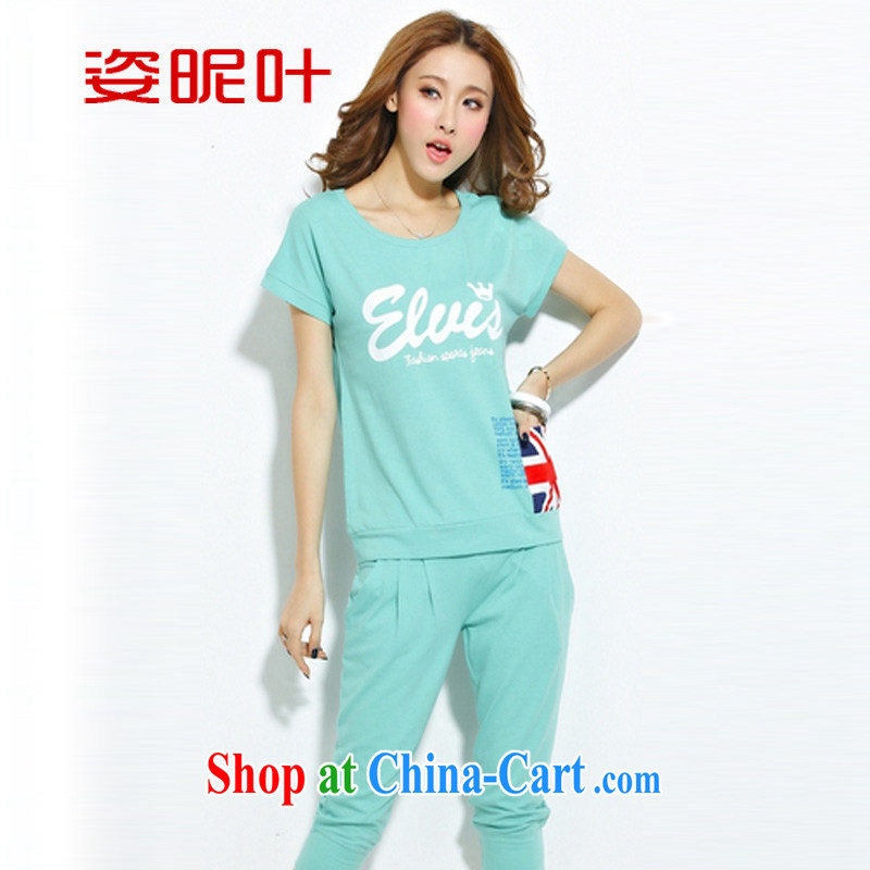 colorful nicknames, 2015 summer loose larger female Korean short-sleeved sport and leisure package girls summer 2060 A lake green XXXL