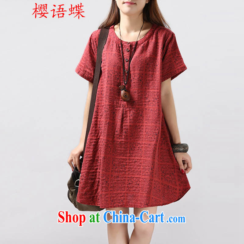 Cherry, butterfly 2015 spring and summer Korean version of the new, relaxed the code thick MM Korean arts, stamp duty short-sleeved dresses red XXL