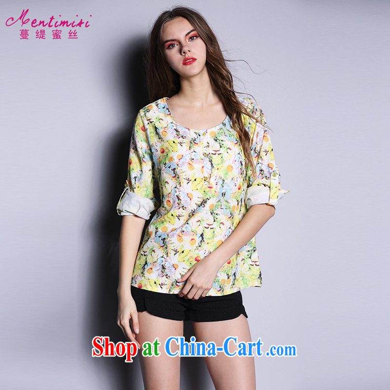 Mephidross economy honey, 2015 spring and summer New, and indeed increase, female fashion stamp long-sleeved snow woven shirts 1668 yellow large code 5 XL 200 Jack left and right