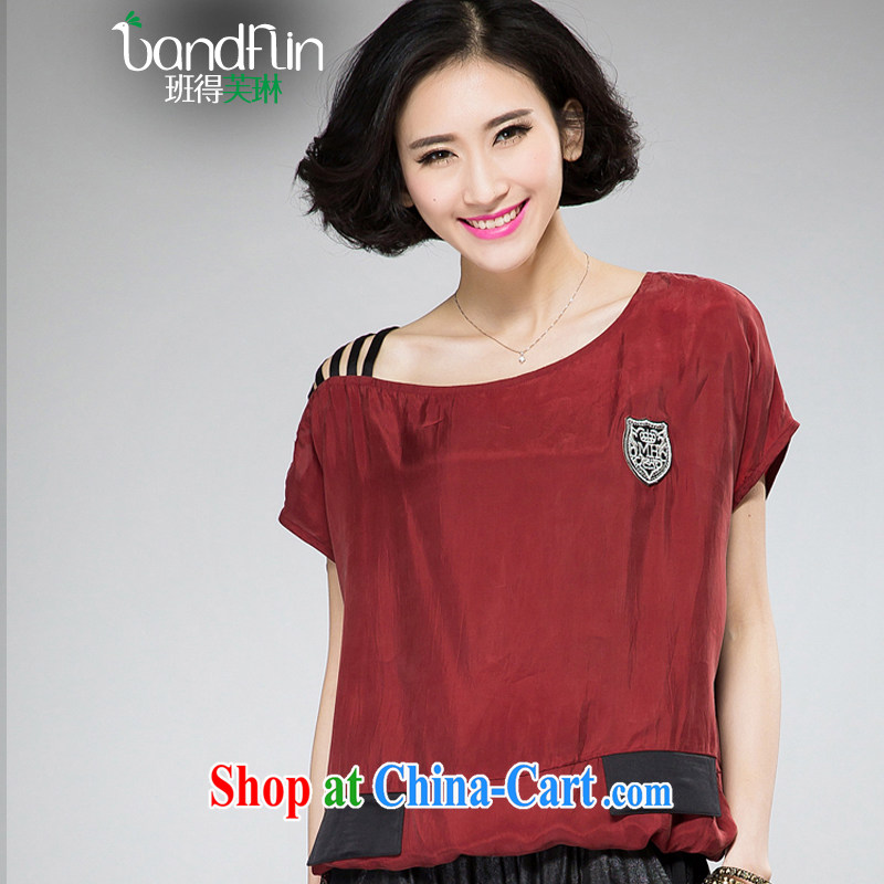 Classes, Evelyn, 2015 spring and summer thick mm new, large, female fashion sense of your shoulders chest, short-sleeved shirt T loose video thin shirt B 2062 deep red XXL