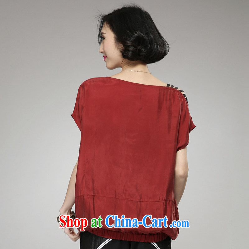 Classes, Evelyn, 2015 spring and summer thick mm new, larger ladies' fashion sense of your shoulders chest, short-sleeved shirt T loose video thin shirt B 2062 deep red XXL, classes, Evelyn, (BandFlin), online shopping