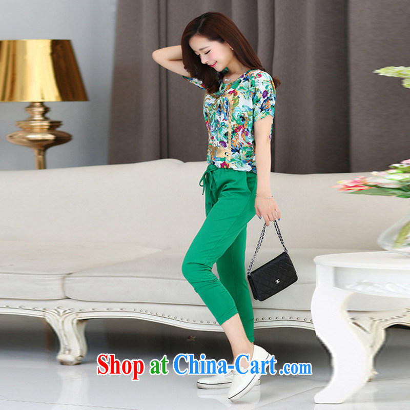 No shadow spent summer 2015 women and indeed increase, short-sleeved T-shirts 7 pants leisure suite 6076 (T-shirt + pants) Green suit T-shirt + pants XXXXL 175-185, a flower (WYH), online shopping