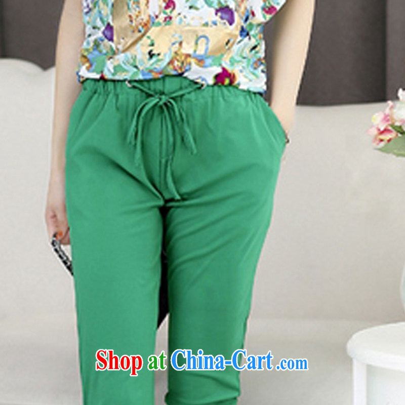 No shadow spent summer 2015 women and indeed increase, short-sleeved T-shirts 7 pants leisure suite 6076 (T-shirt + pants) Green suit T-shirt + pants XXXXL 175-185, a flower (WYH), online shopping
