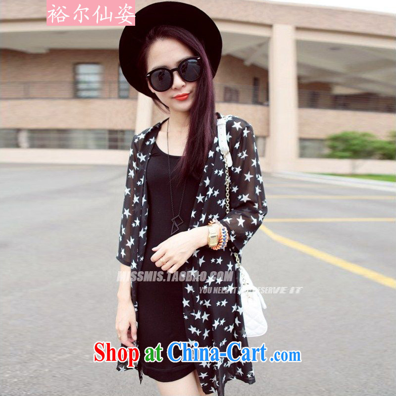 Yu-sin, colorful spring and summer new Snow woven shirts 2015 larger Female Stars stamp sunscreen clothing female black XXXL