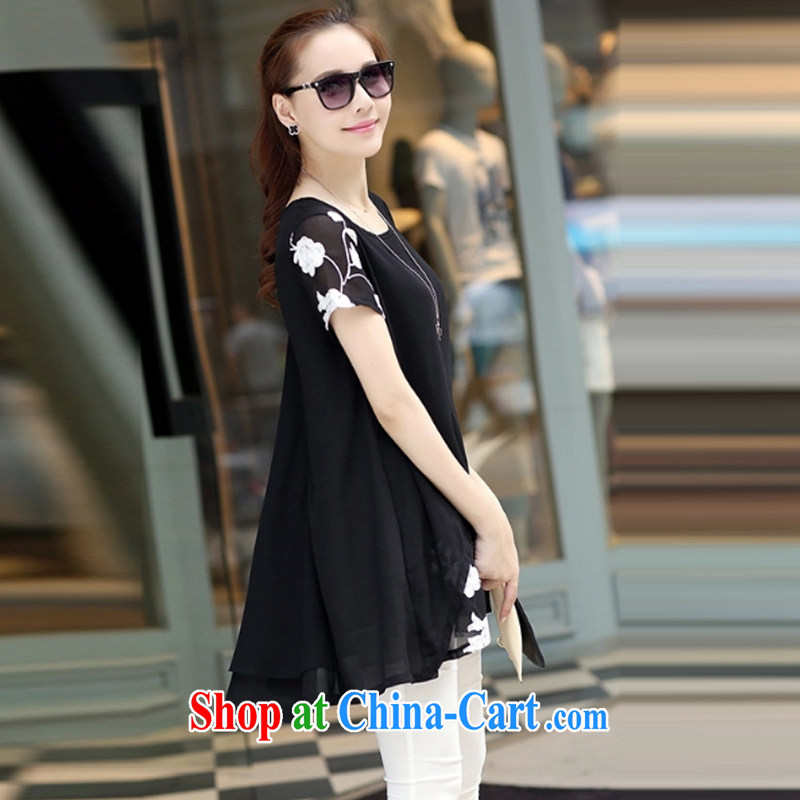 Thanks for Elizabeth's cheer 2015 summer new, short-sleeved clothes snow woven shirts thick MM larger women's clothing dresses Y 6329 black XXXL, beautiful Windsor, cross-sectoral, and shopping on the Internet