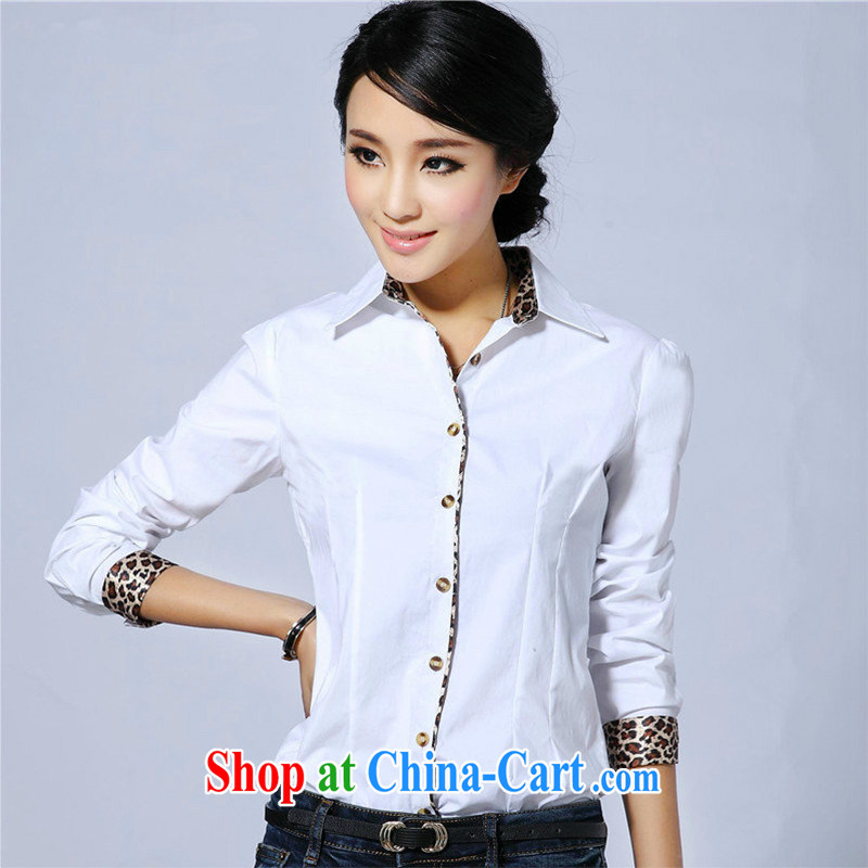 Jade Yi Shu fat sister Autumn with king size code shirt Ms. fat people dress graphics thin coat long-sleeved OL career shirt white 5XL