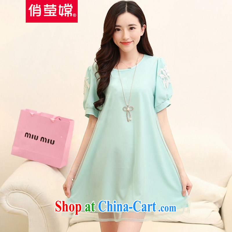 To Ying-oriented 2015 spring and summer new Korean sweet loose the code female short-sleeve round neck snow woven pregnant women with dresses light green XXL