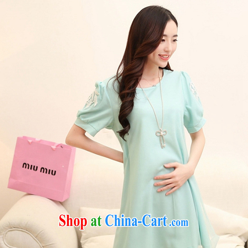 To Ying-oriented 2015 spring and summer new Korean sweet loose the code dress short-sleeve crew-neck snow woven pregnant women with dresses light green XXL, to Ying-oriented (QIAOYINGCHANG), online shopping