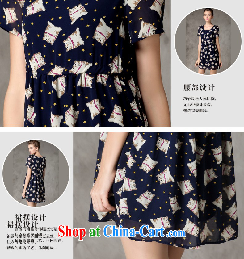 Connie's dream in Europe high-end large, female 2015 summer new, mm thick cat and stamp duty drawcord waist-short-sleeved snow woven dresses Y 3249 blue XL pictures, price, brand platters! Elections are good character, the national distribution, so why buy now enjoy more preferential! Health