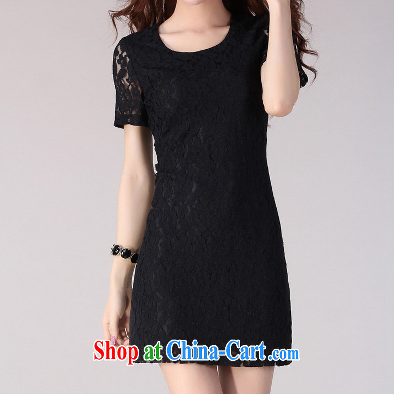 Land is still the Yi, female dress summer 2015 new mm thick Korean commuter style lace short-sleeved dress 2093 black XXXXL, land is still the garment, and shopping on the Internet