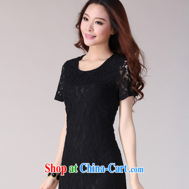 Land is still the Yi, female dress summer 2015 new mm thick Korean commuter style lace short-sleeved dress 2093 black XXXXL, land is still the garment, and shopping on the Internet