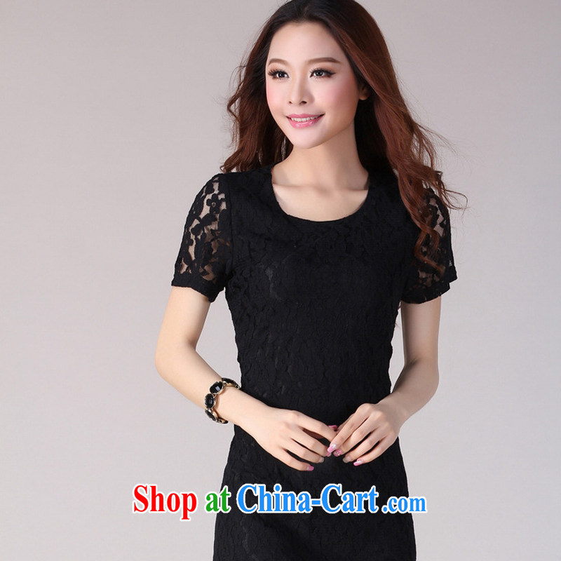 Land is still the Yi, female dress summer 2015 new mm thick Korean commuter style lace short-sleeved dress 2093 black XXXXL, land is still the garment, and shopping on the Internet