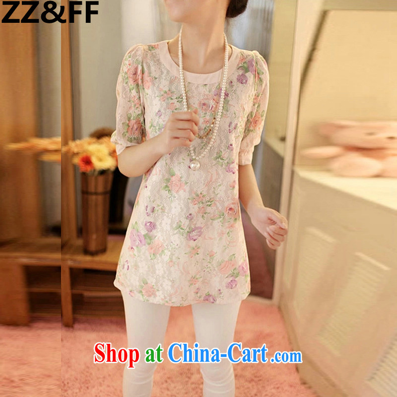 ZZ &FF summer 2015 New, and indeed increase, female new Korean summer maximum code thick MM stamp solid shirt short-sleeved shirt T female pink XXXL (165 - 200 ) jack, ZZ &FF, shopping on the Internet