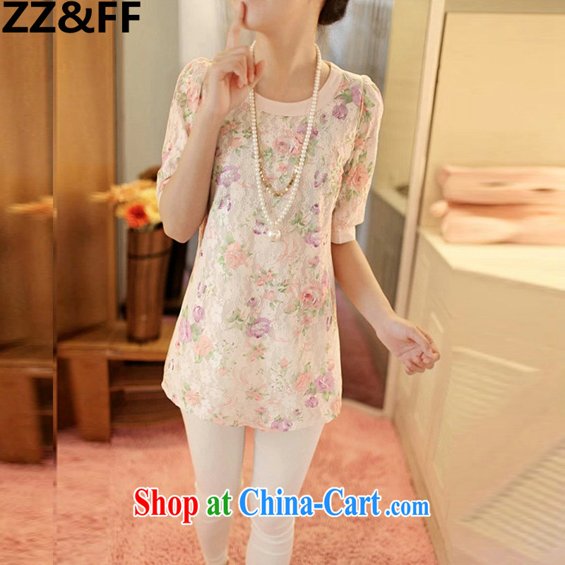 ZZ &FF summer 2015 New, and indeed increase, female new Korean summer maximum code thick MM stamp solid shirt short-sleeved shirt T female pink XXXL (165 - 200 ) jack, ZZ &FF, shopping on the Internet