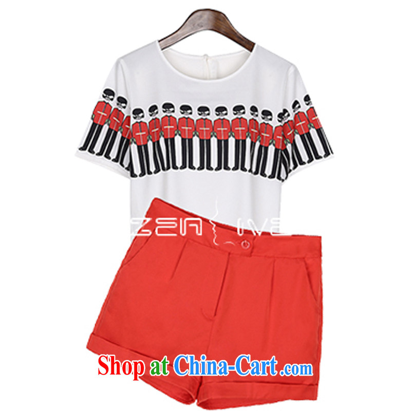 economy first and foremost in Europe and declared the code female summer new stamp graphics thin two-piece with the obesity mm short-sleeve shirt T Snow woven shirts T-shirt + short pants 1540 #3 XL 150 - 160 jack, first economy Sun, shopping on the Internet