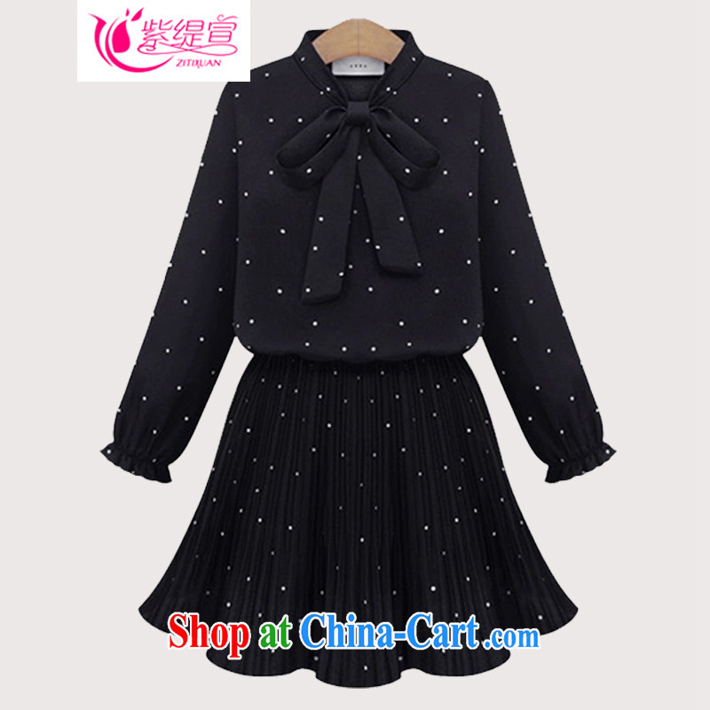 Purple long-sun spring loaded in Europe and America, the woman is the Snow long-sleeved woven dresses loose video thin thick MM solid skirt 1720_black 3 XL 150 - 160 Jack left and right