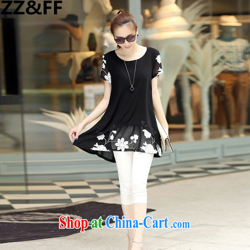 ZZ _FF 2015 summer new short-sleeved snow woven shirts fake two-piece thick MM and indeed XL women pregnant women loose short-sleeve dress black XXXL