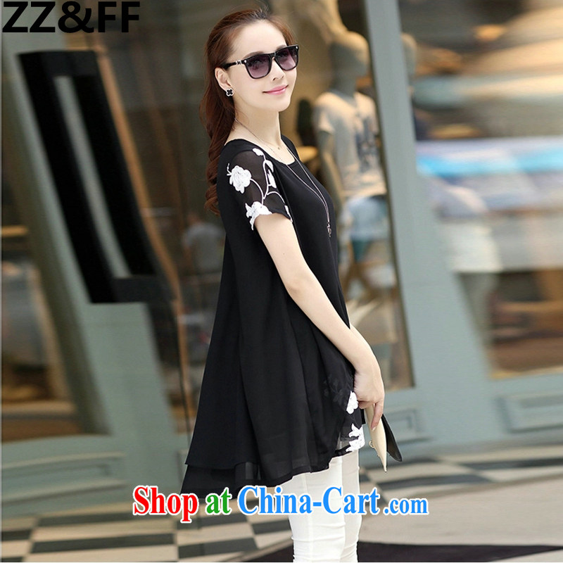 ZZ &FF 2015 summer new short-sleeved snow woven shirts fake two-piece thick MM and indeed increase, women loose pregnant short-sleeved dresses black XXXL, ZZ &FF, shopping on the Internet