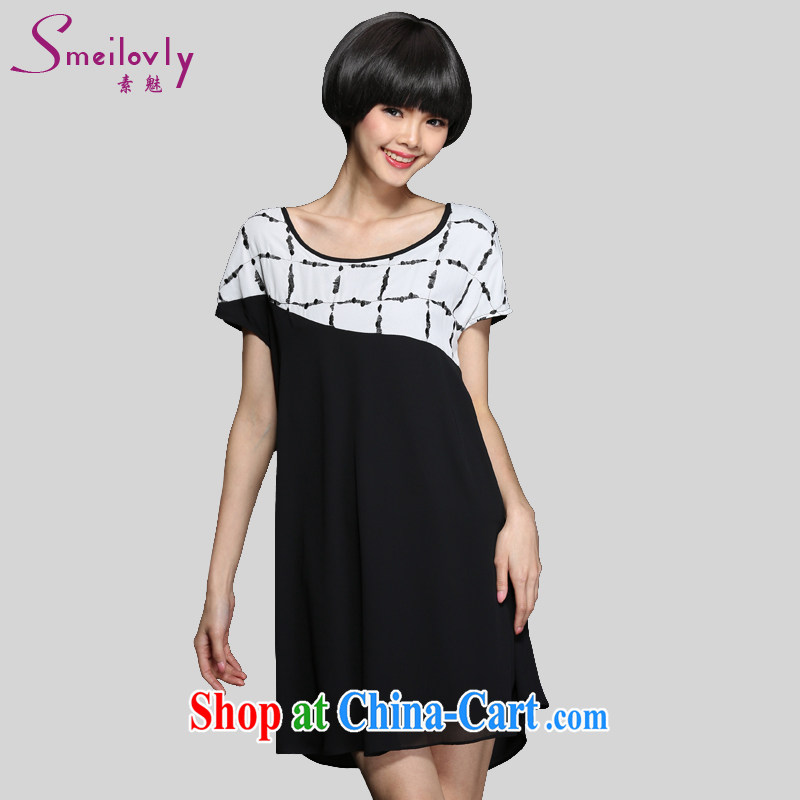 Director of fat sister and indeed increase, female fat MM spring and summer short-sleeved Korean version snow woven dresses relaxed version 2869 black large code 5 200 XL about Jack