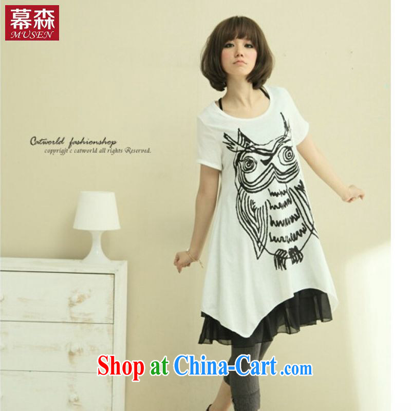 The sum 2015 summer female Korean loose the code owl stamp duty is not rules, with two-piece round-neck collar, long T shirts white, code, the sum, and, shopping on the Internet
