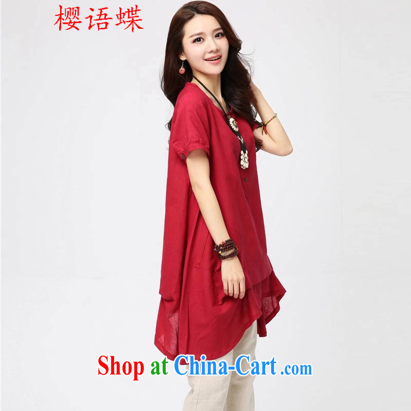 Cherry, Butterfly Spring 2015 new, larger female Solid Color round-collar short-sleeve dresses Korean loose coin stitching art van characteristics, with red XXL, cherry, Butterfly (yintalkabutterfly), online shopping