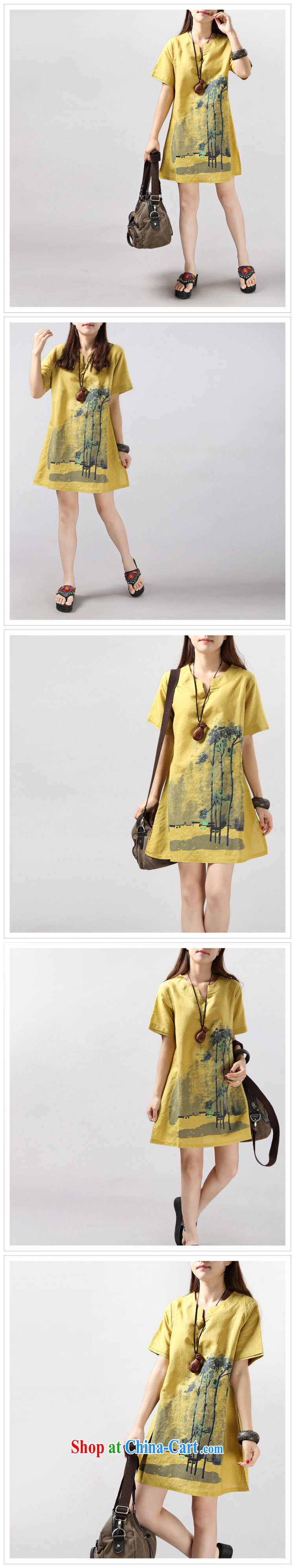 Cayman, slavery 2015 summer new female Korean loose the Code women dress mm thick arts van sepia ink stamp short-sleeved cotton the skirt yellow XXL pictures, price, brand platters! Elections are good character, the national distribution, so why buy now enjoy more preferential! Health