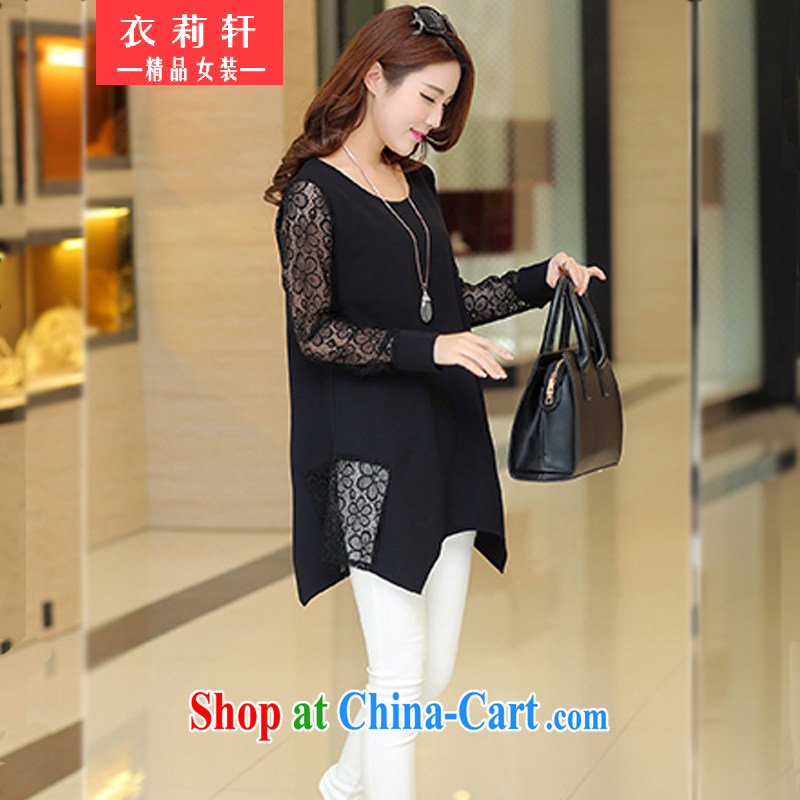 Yi Li Xuan 2015 summer European lace stitching long-sleeved loose thick MM long, snow-woven shirts female black XXXXXL, Yi Li Xuan (EILIXUAN), online shopping